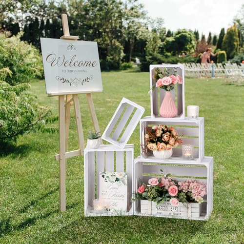 5 Pcs Decorative Nesting Wooden Crates with Handle