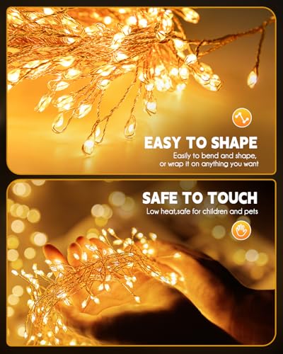 2 Pack 240 LED 20FT Total 40FT 480LED Solar Fairy Lights Outdoor Waterproof (Warm White / 19.6Ft*2 Pack)