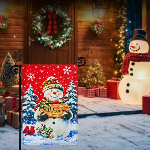 12×18 Christmas Snowman Garden Flag (Red / 12×18inch)
