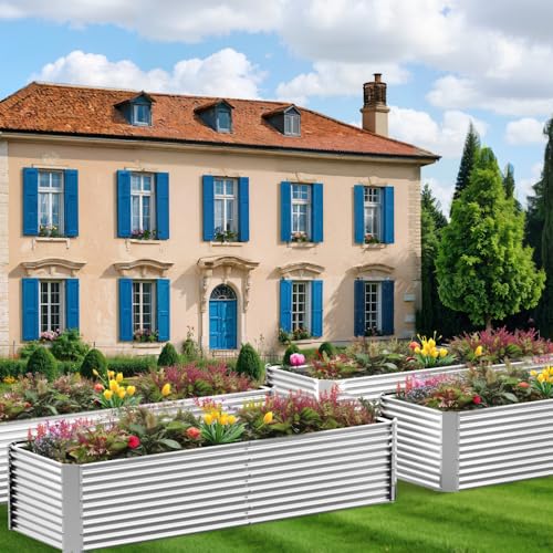 2 Pack Tall 8FT Corrugated Galvanized Steel Raised Garden Bed Outdoor (8x3FTx16inch)