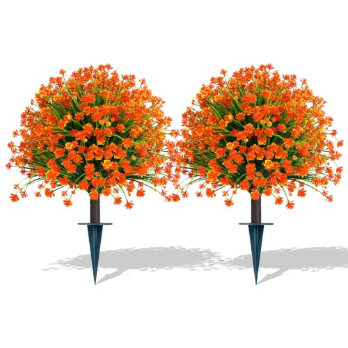 Fall 2 Pack 24 Inches Artificial Flowers with Ground Spikes (Camellia)