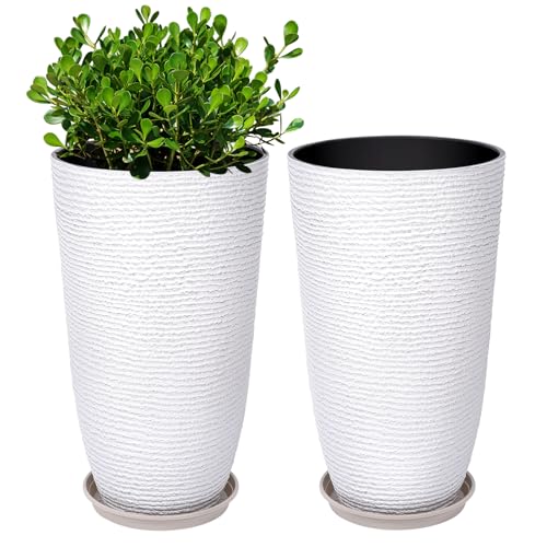 Set of 2 9 Gallon Tall Large planters for Outdoor (White / 21IN)