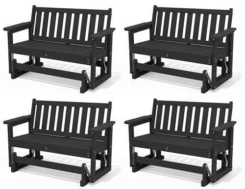 HDPE Outdoor Glider Bench Set of 4 (Black / 4 Pack)