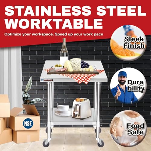 30x30 NSF Stainless Steel Cart Work Table (30" x 30" / Table Cart with Casters)