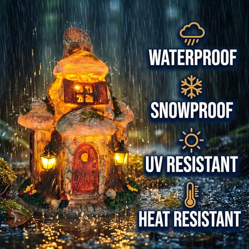 Fairy Garden House Statue with Solar LED Lights (Mossy Gnome Cottage)