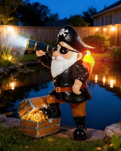Pirate Gnome Solar Garden Statue Outdoor Figurine Decor Lights (Pirate Gnome)
