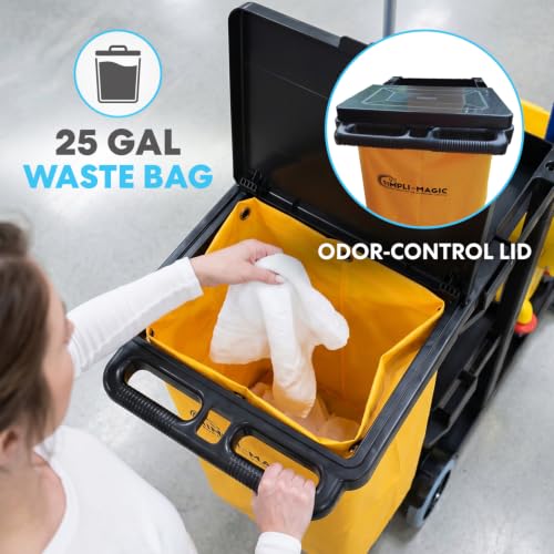 Commercial Cleaning Cart with Waste Bag & Lid