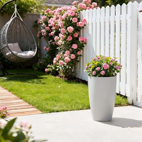 Accent Round Tapered White Concrete Planter 20.5" Tall (Pure White / 20.5"H (Single Planter))