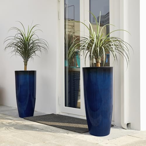 30" H Tall Planters for Outdoor Plants (30" H / Gradient Cobalt Blue)