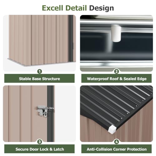 5x3 FT Outdoor Storage Shed with Sloping Roof (Brown / 5'x3')