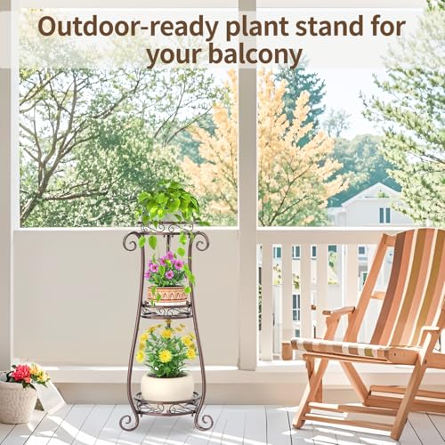 3 Tiers Metal Corner Plant Flower Stand Tall Indoor Outdoor (Bronze / 3 Tier)