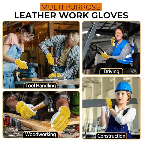 Leather Gardening Gloves (Beige-yellow (6 Pairs) / XX-Large)