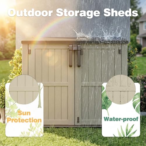 Waterproof Outdoor Storage Box 36 Cu Ft with Lockable Doors (Beige-Brown / 30.1"×52.1"×44.3")