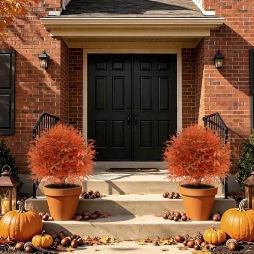 2 Pack Artificial Fall Cedar Topiary Trees with Spike (Fall Cedar)