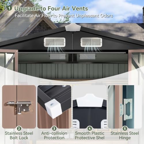10x8 FT Shed Outdoor Storage Shed with Floor Brown (Brown / 9.8'x7.6')