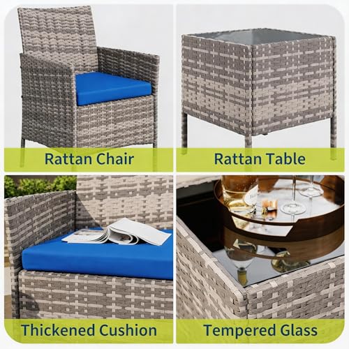 3 Piece Patio Conversation Bistro Set (Grey/Blue / 3 Pieces)