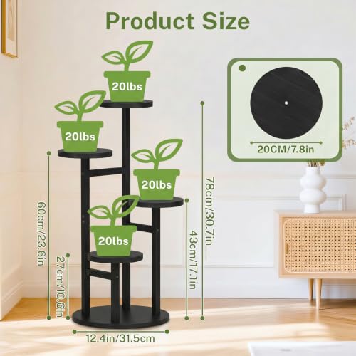 4 Tier Wood Plant Stand Indoor Outdoor Corner Tall Shelf (Pine Black / 4 Tiers)