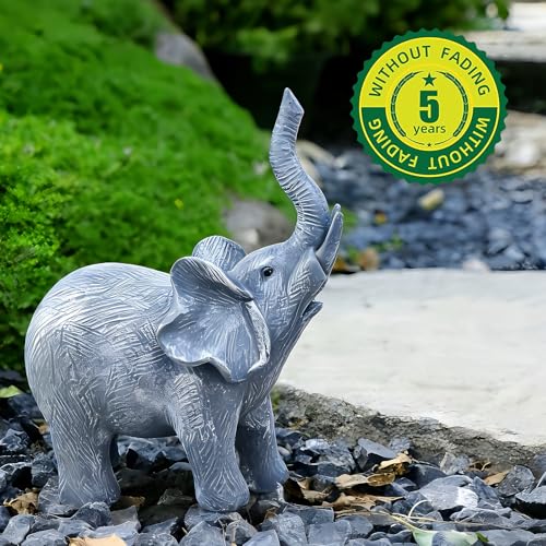 Elephant Garden Statues Set of 3 Resin White Outdoor Yard Patio Lawn Decor (Gray)