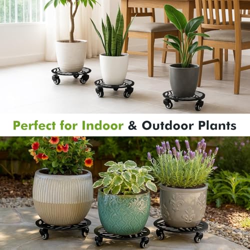 3 Packs Metal Plant Caddy with Wheels 16 inches Heavy (16")
