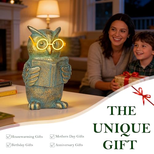 Reading Owl Statue with Solar Glasses Garden Decor Gift for Women (Owl)