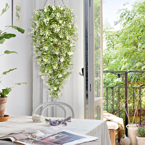 8Pcs Fake Hanging Plants (White Flowers / 8Pcs Plants)