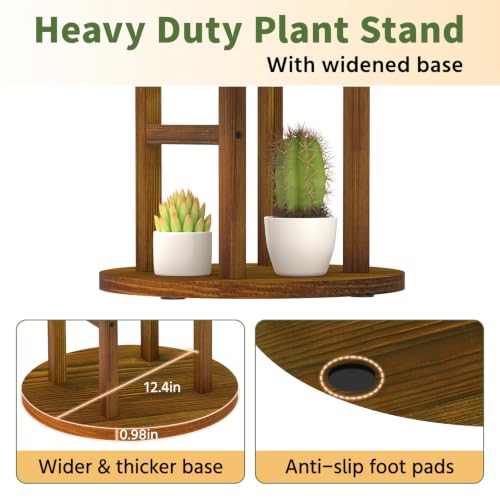 Wood Small Plant Stand Table Indoor Tall with Lights (Warm Brown with Light / 4 Tier)