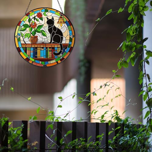 Cat Sun Catcher Stained Glass Window Hanging 6'' (Cat / 5.91inch)