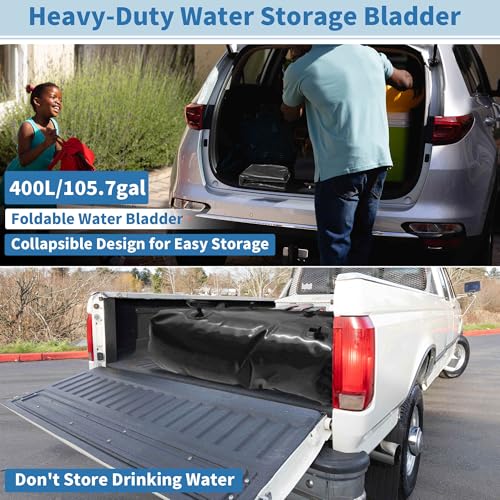 400L 105.7 Gal Water Storage Bladder Large Capacity Foldable (400 L/105.7 Gal / Black)