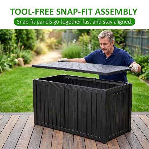 250Gal Large Outdoor Storage Box Waterproof Lockable Deck Boxes (Black / 250 Gallon)
