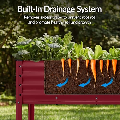 72x24x30in Non Toxic Galvanized Raised Garden Bed (72x24x30in / Royal Red)