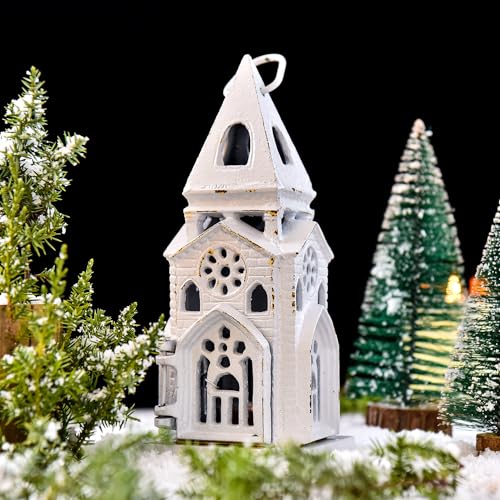 Cast Iron Church Lantern Candle Holder (Rustic White - Church)