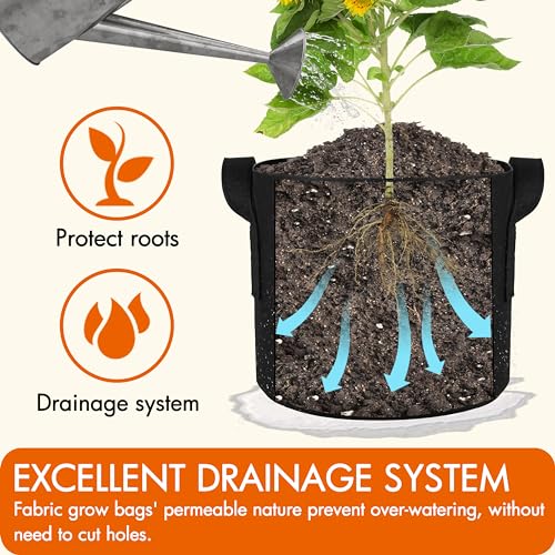 6 Pack 1 Gallon Grow Bags Fabric Pots with Heavy Duty Handles (6 Count)