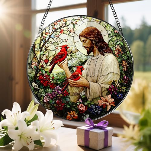 8 Inch Jesus with Cardinals Suncatcher Ornament (Jesus-c)