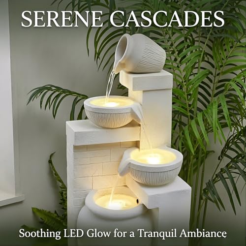 53.15'' Outdoor Garden Water Fountain with Lights (Beige 53.15in)