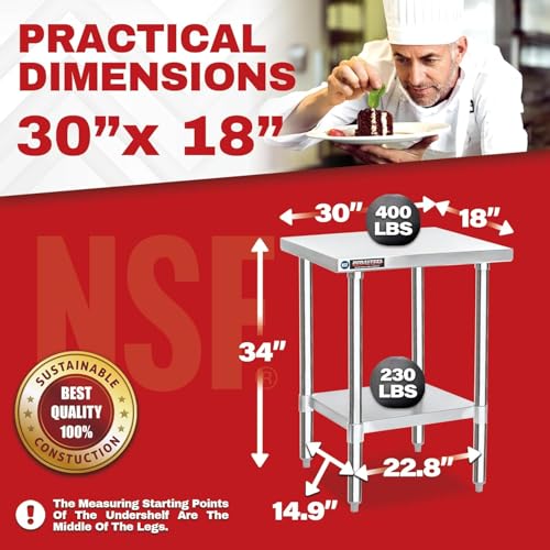 30x18 Stainless Steel Work Table (30" x 18" / Standard Table)
