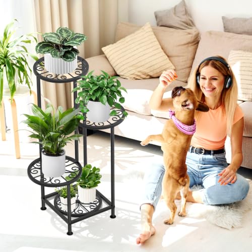 4 Tier Plant Stand Indoor Outdoor (Flower Black / 4 Tier)
