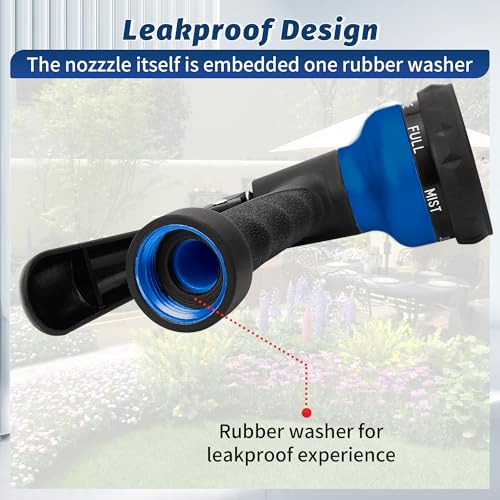 Garden-Hose-Nozzle, 2 Pack ABS Water Spray Nozzle with Heavy Duty 7 Adjustable Watering Patterns,Slip Resistant for Watering Plants,Lawn& Garden,Washing Cars,Cleaning,Showering Pets - Blue (Blue)