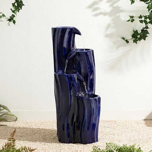 30" Tall Outdoor Water Fountain with LED Light (30"H / Cobalt Blue)