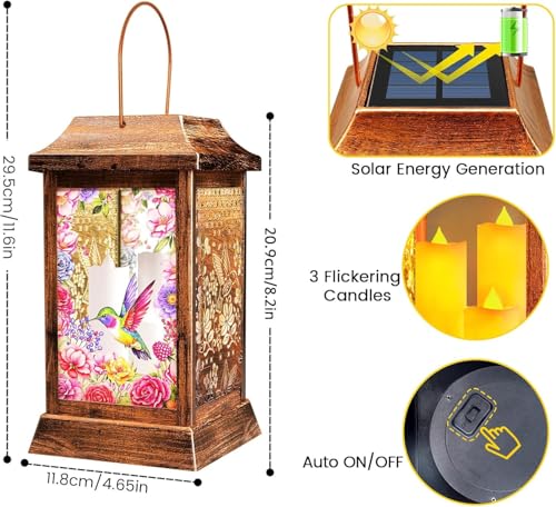 2 Pack Hummingbird Solar Lanterns Outdoor Hanging Lanterns (Hummingbird)