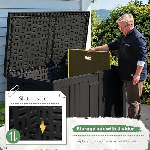 230 Gallon HDPE Outdoor Storage Box with Removable Dividers (230 Gallon / Black)