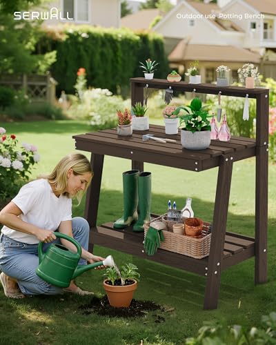 3 Tier Outdoor Potting Bench with Storage (Coffee / Sleek)