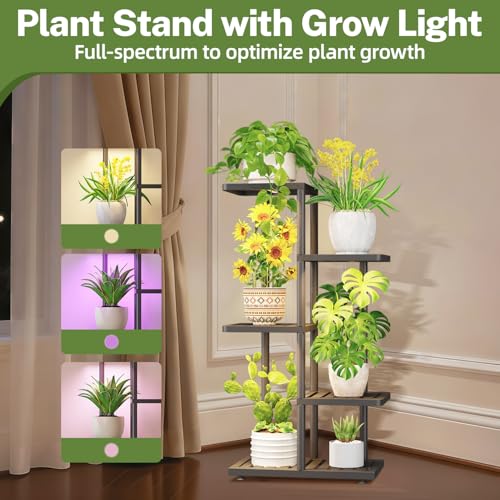 Plant Stand with Grow Light Indoor Outdoor (Black / 4 Tier with Light)