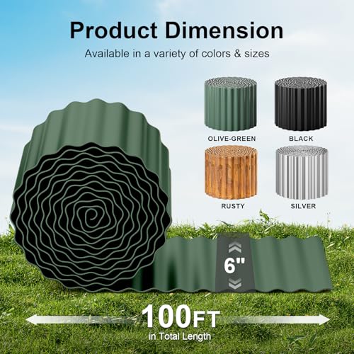 Corrugated Metal Garden Edging (Olive-green / 6 Inch×100 Ft)