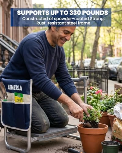 Foldable Garden Kneeler Seat Heavy Duty [Upgraded Widened Thick Kneeling Pad] Garden Stool with Large Garden Tool Bags with Pockets