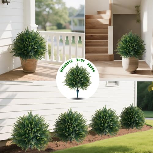 2PCS Artificial Cedar Topiary Ball with Ground Spike (Large Size Cedar)