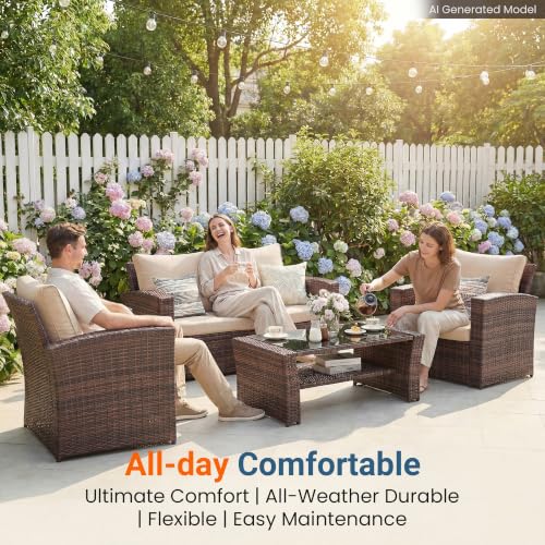 Patio Furniture Set (Brown and Beige / 4)