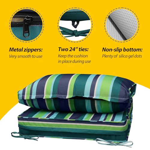 Outdoor Chair Cushions (Stormy Teal Coastal Stripe / 24"x24"x5" / 24"x13.5")
