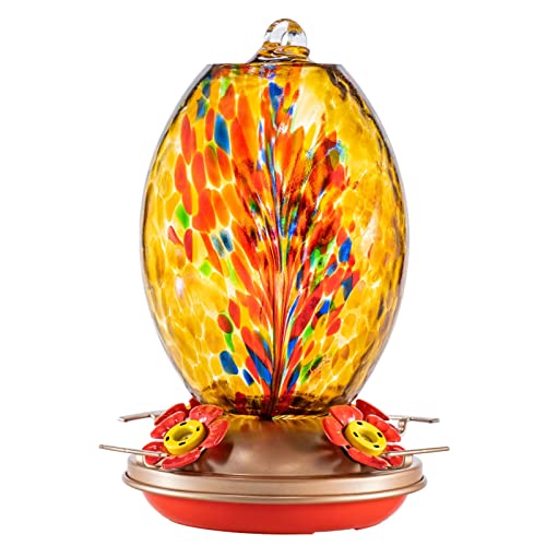 Glass Humming Bird Feeders for Outdoors (Amber Fireworks)