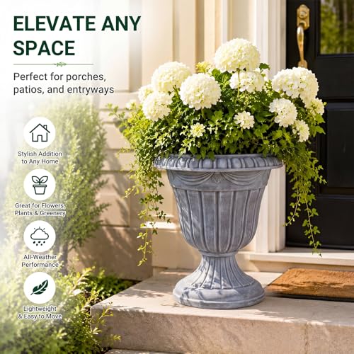 4 Pcs 10 x 12 Inches White Wash Plastic Urn Planter Classic Flower Pots Front Porch Planters Indoor Outdoor Planters with Pedestal for Wedding Party Bridal Shower Garden Patio Porch (10 x 12 Inches / White Wash)