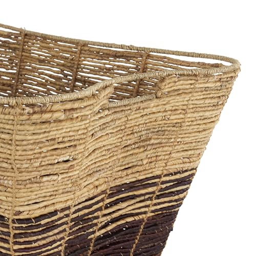 Seagrass Handmade Decorative and Functional Storage Basket Oversized Color Block Basket Organizer with Slot Handles (30" x 20" x 15" / Brown)